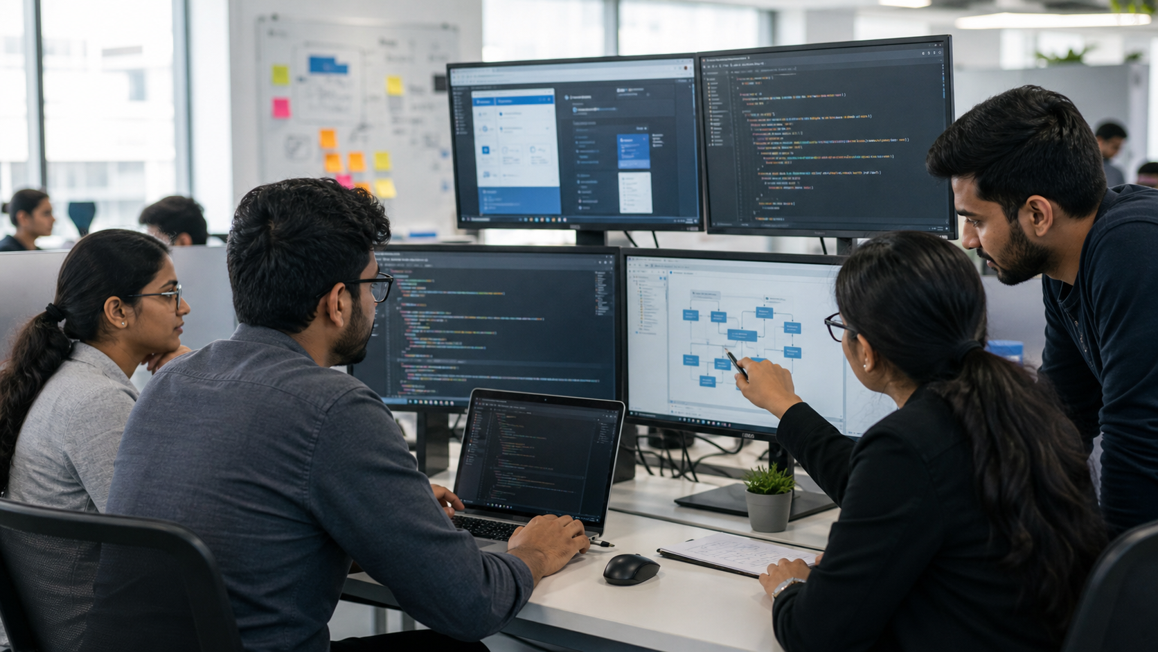 Students working on full stack web development project